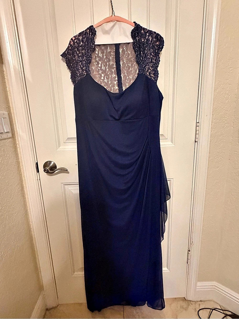 Xscape Lace Maxi Dress in Blue Size 18W